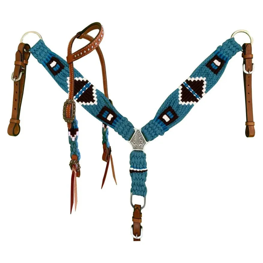 Showman One Ear Pony Mohair Tack Set Turquoise/Brown