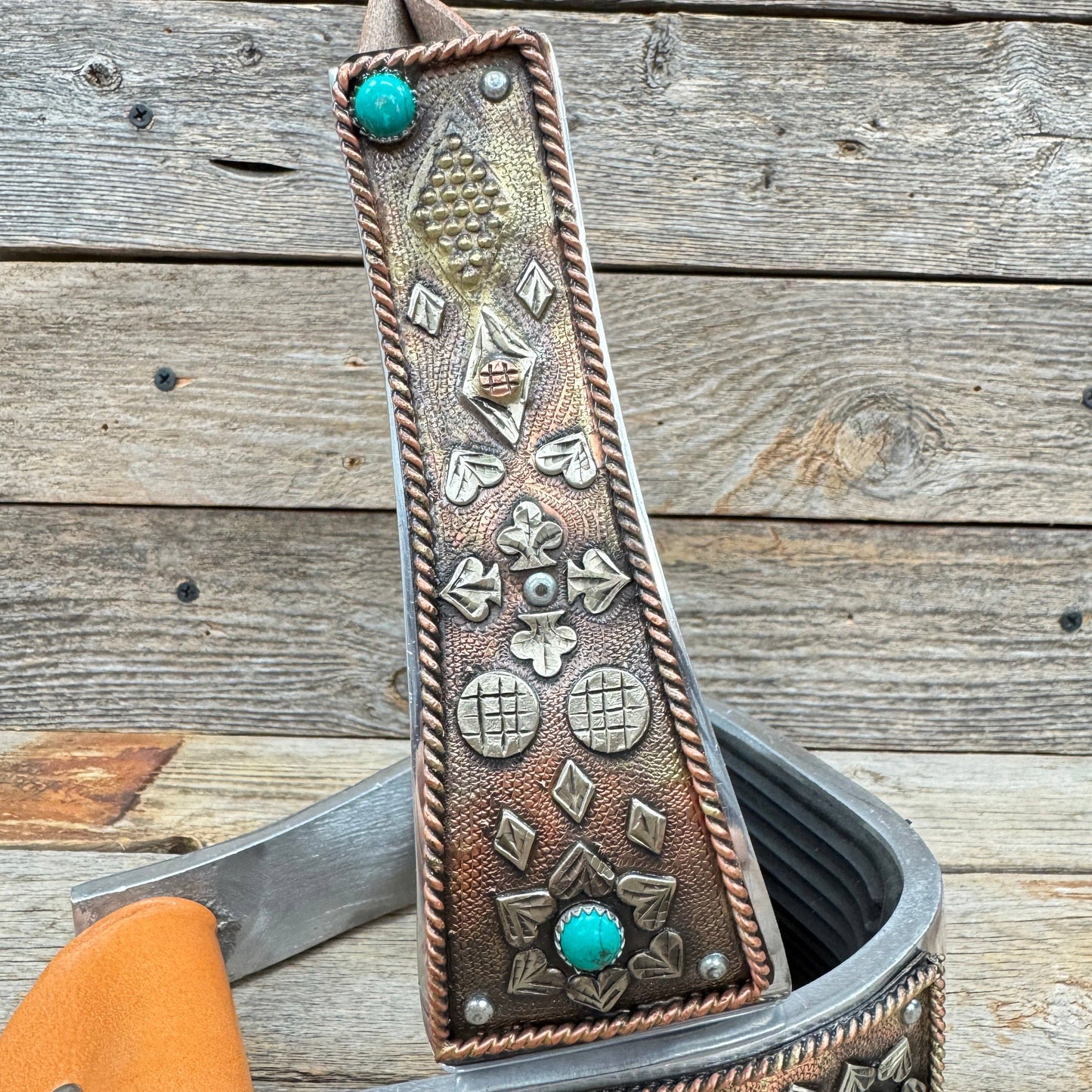 Rodeo Drive - Hand Engraved Copper and Turquoise Barrel Racing Western Stirrups BRS100