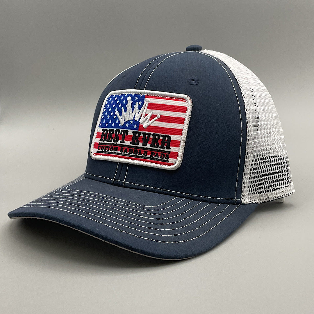 Best Ever Pads - Heather Blue & White With USA Flag Badge Snap Back Men’s Ball Cap