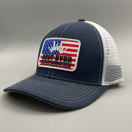 Best Ever Pads - Heather Blue & White With USA Flag Badge Snap Back Men’s Ball Cap