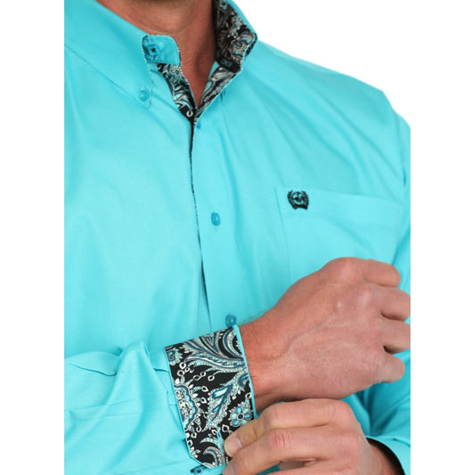 MEN'S SOLID BUTTON-DOWN WESTERN SHIRT - TURQUOISE MTW1105903