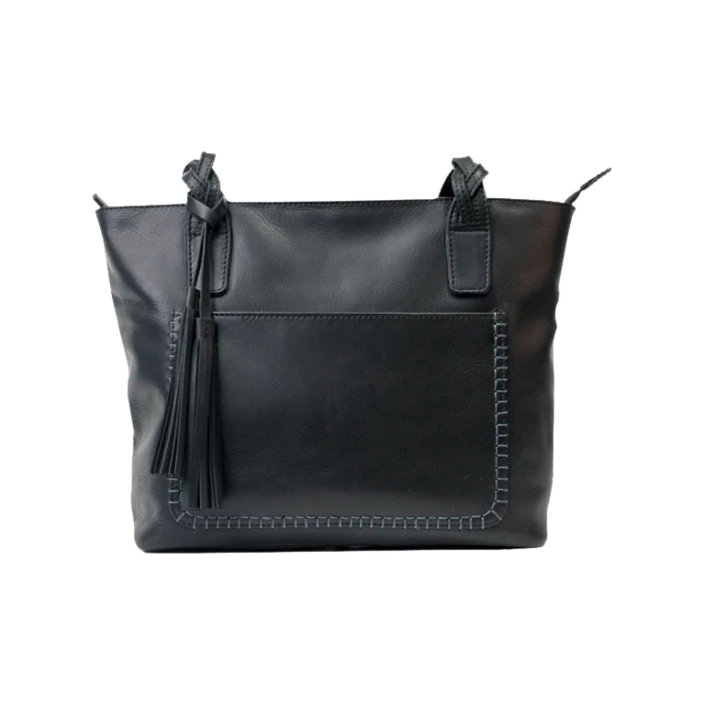 Rugged Earth Black Leather Tote With Fringe