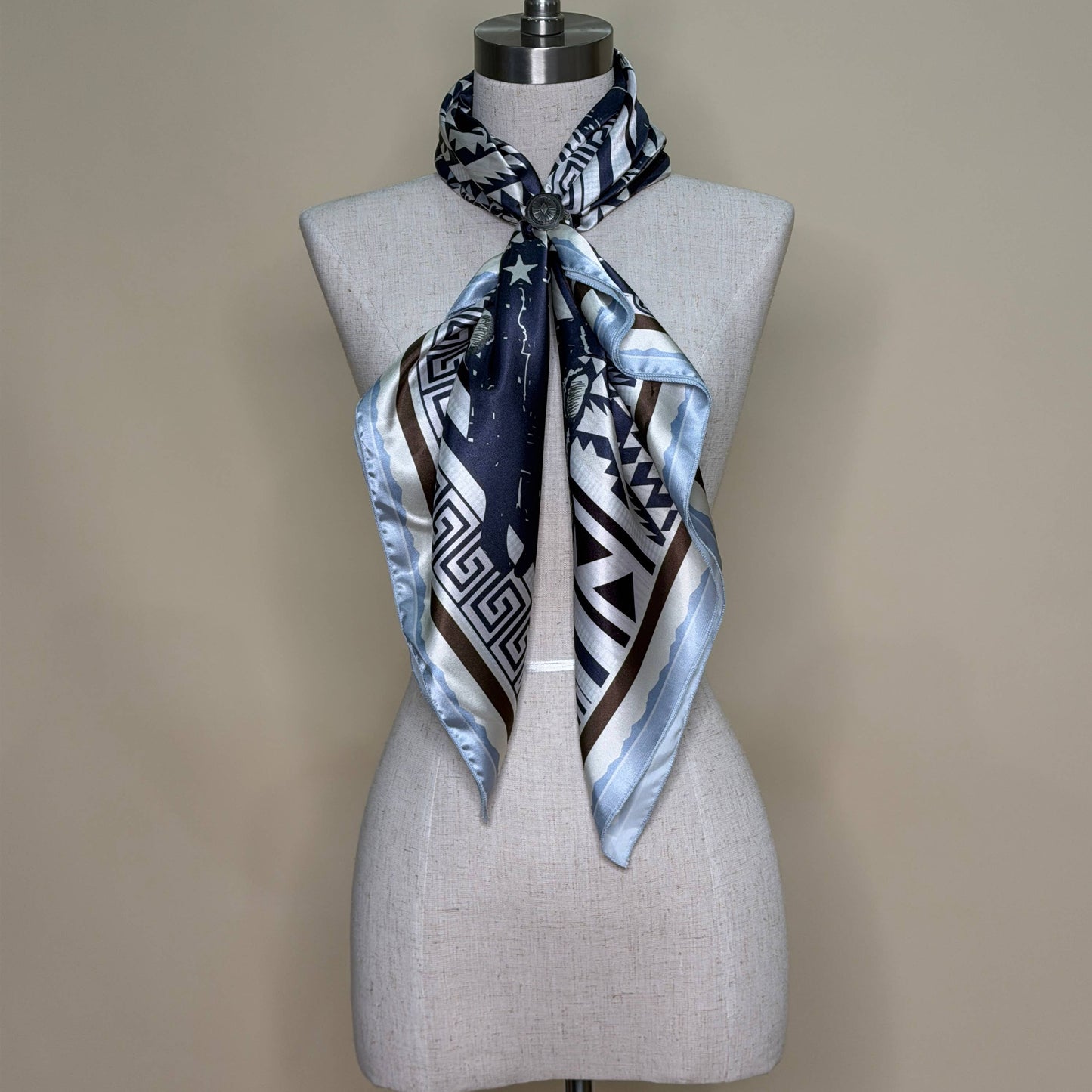 AVS-861 AZTEC COWBOY LONGHORN PRINT SILK WILD RAG 36X36