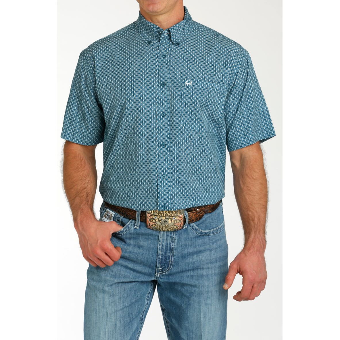 CINCH MEN'S TEAL PRINT ARENA FLEX SHIRT