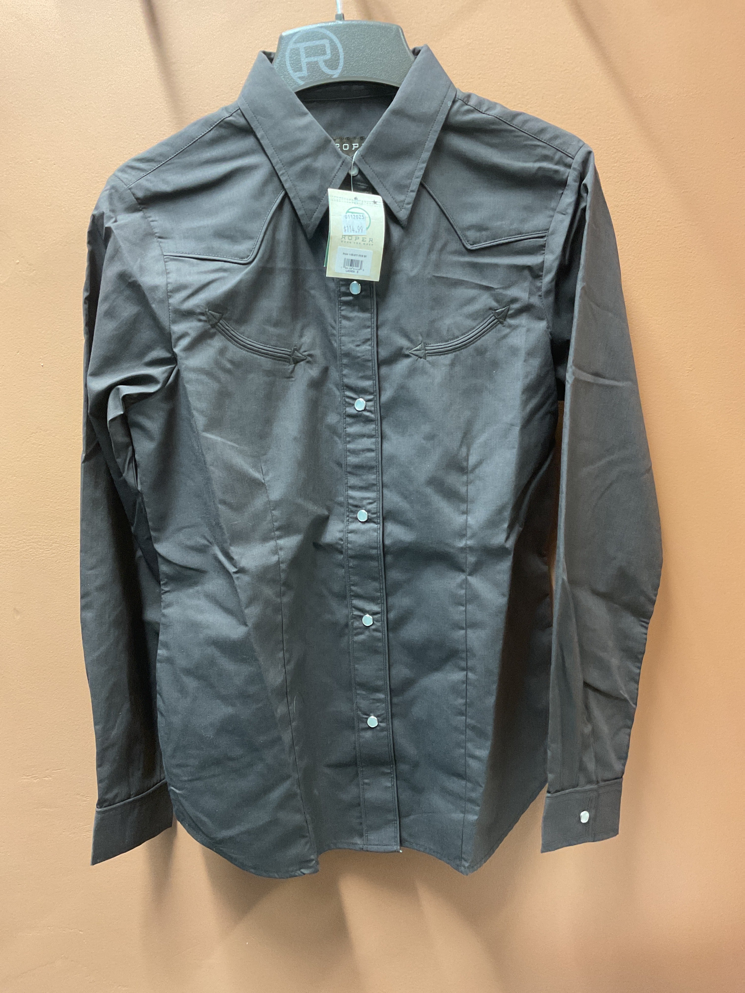 Roper Ladies Western Snap Shirt, Chocolate with  Blue Embroidery 03-050-017-7018