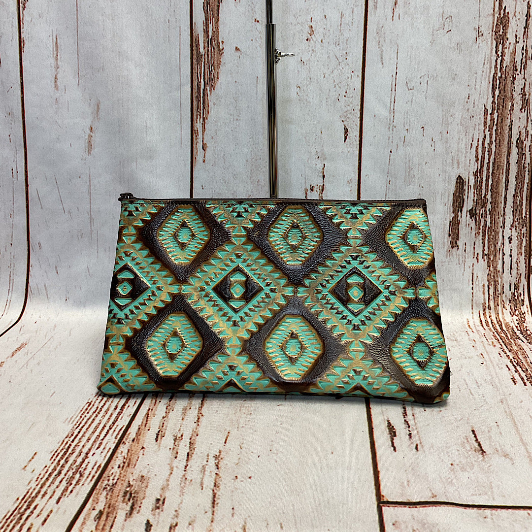 Teal & Brown Aztec Print Cosmetic Bag