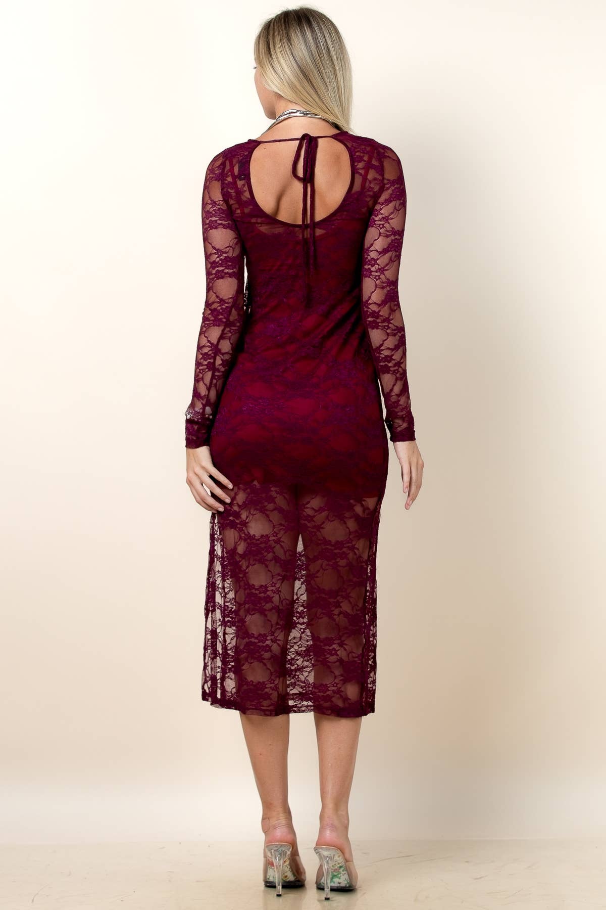 Ladies Dinner Dress, Mirage Floral Lace, Long Sleeves, D1700