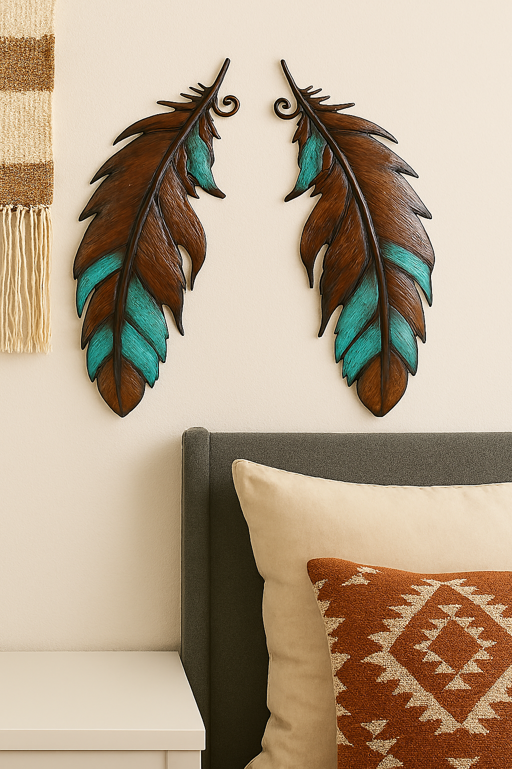 Metal Feather Wall Décor – Set of 2 Rustic Boho Wall Accents