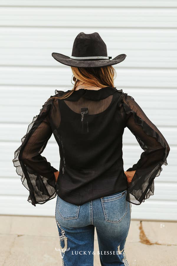Black Ruffle Long Sleeve Top