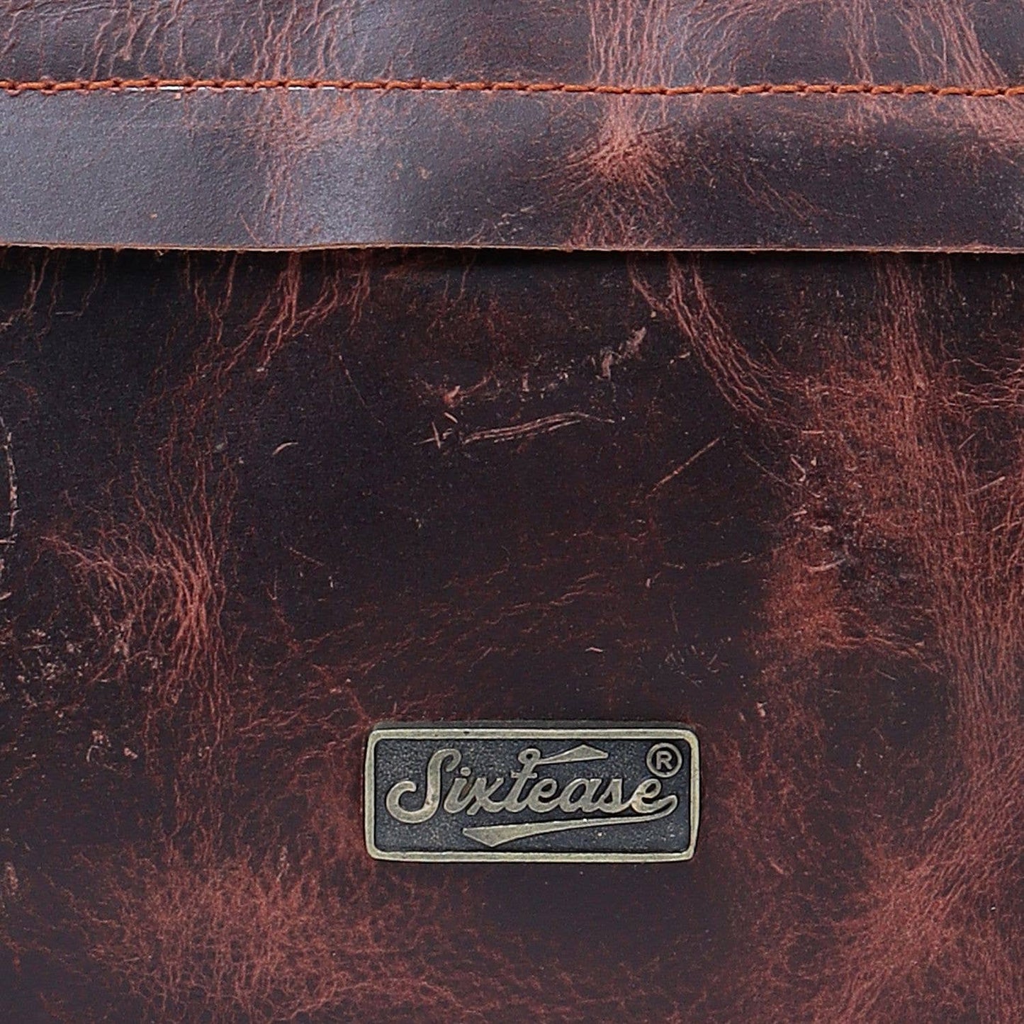 Sixtease Bags - Rustic Leather Unisex Cosmetic Bag - Cherry