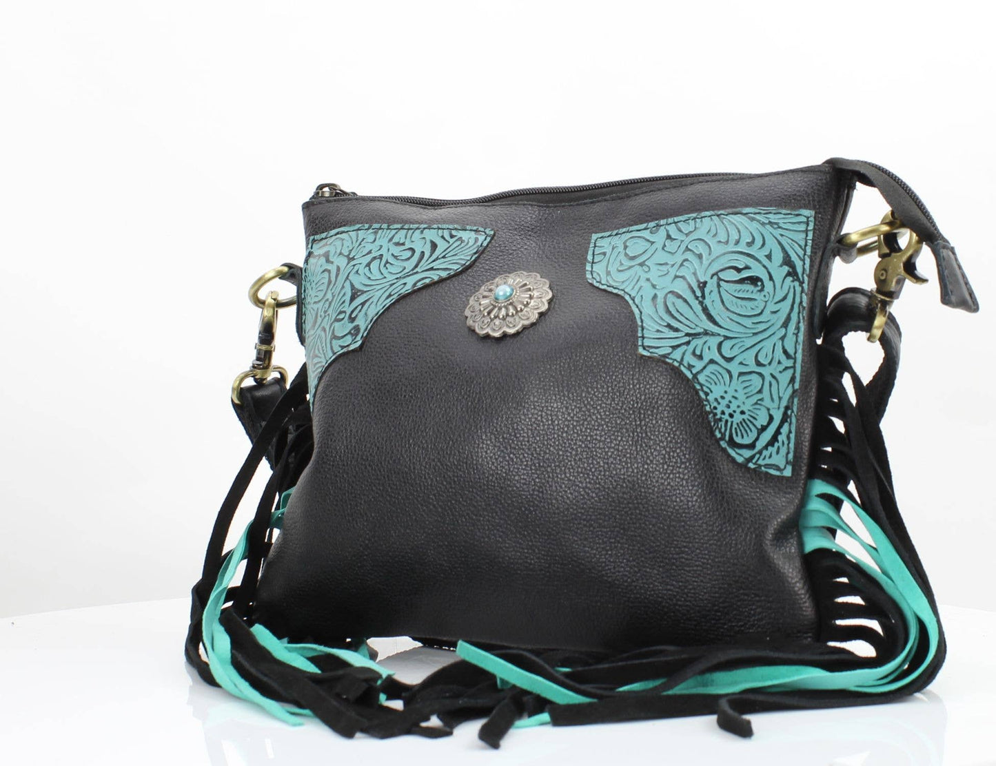 Fringe Concho Crossbody w/ Turquoise Accents # AB 2403