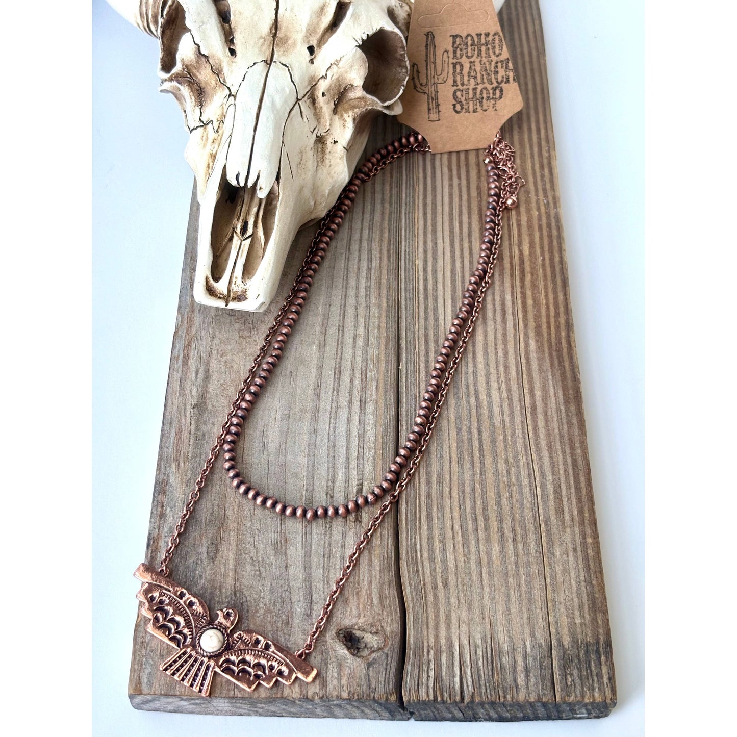 2 Layered Navajo Pearl & Thunderbird Pendant Chain Necklace