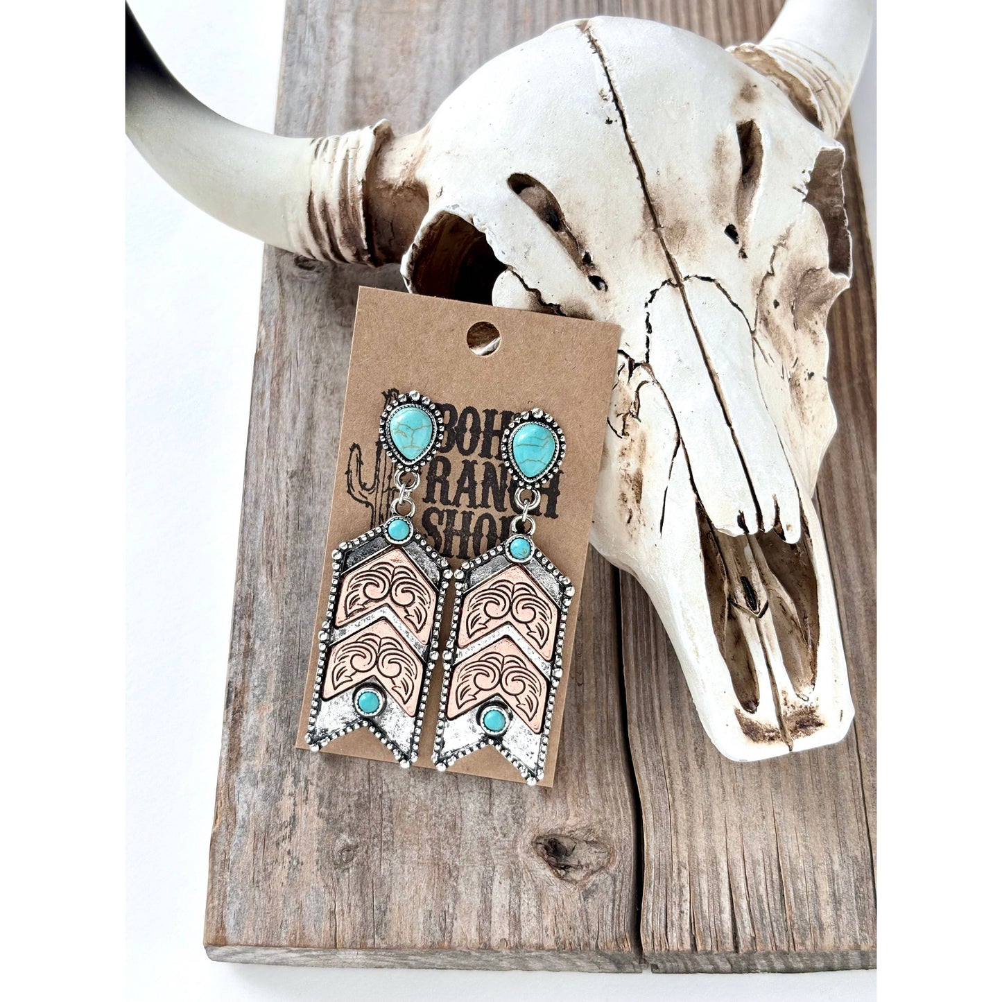 Western Style Turquoise Stone Chevron Dangle Earrings