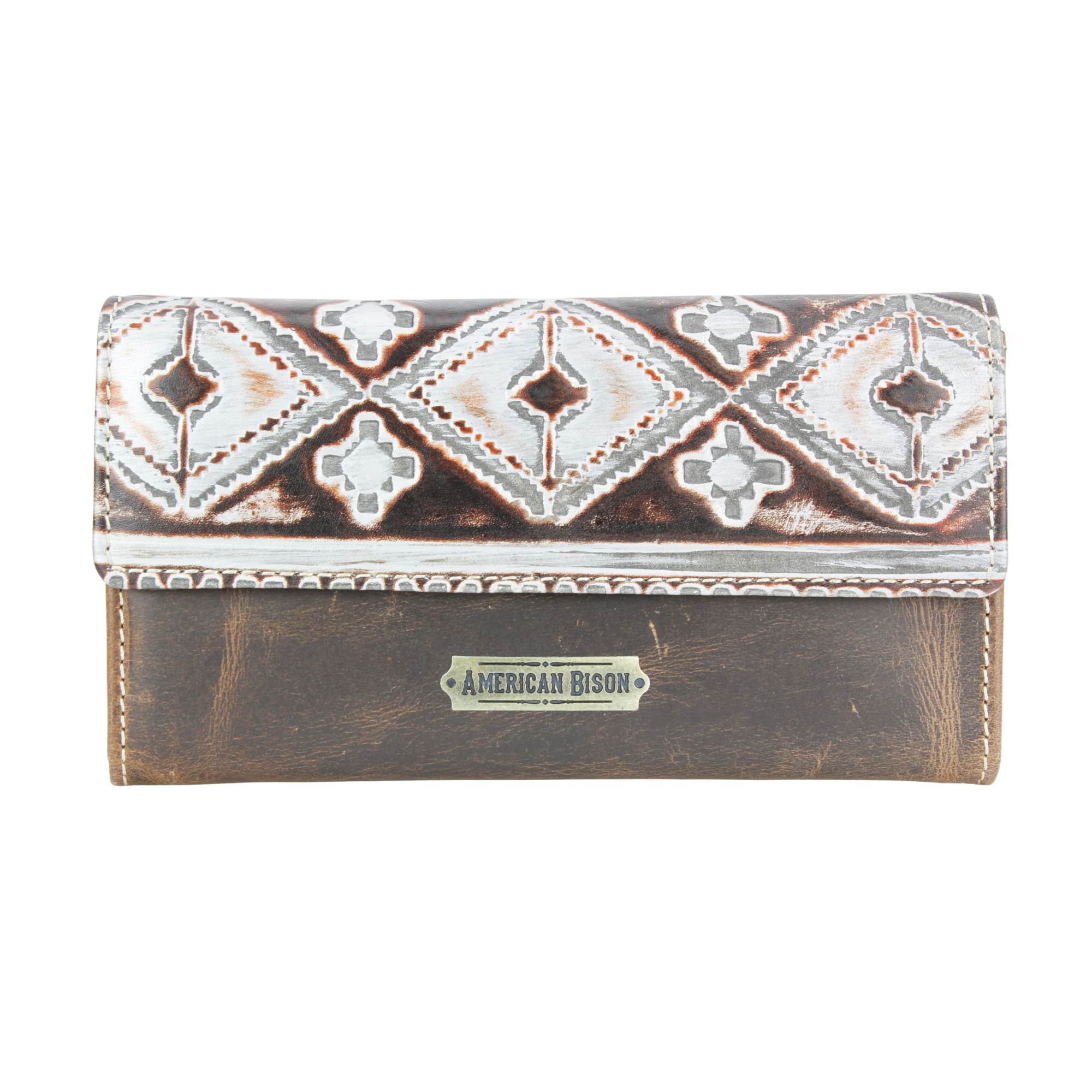 Women’s Brown Leather Silver Aztec Clutch ABLW 18-2524