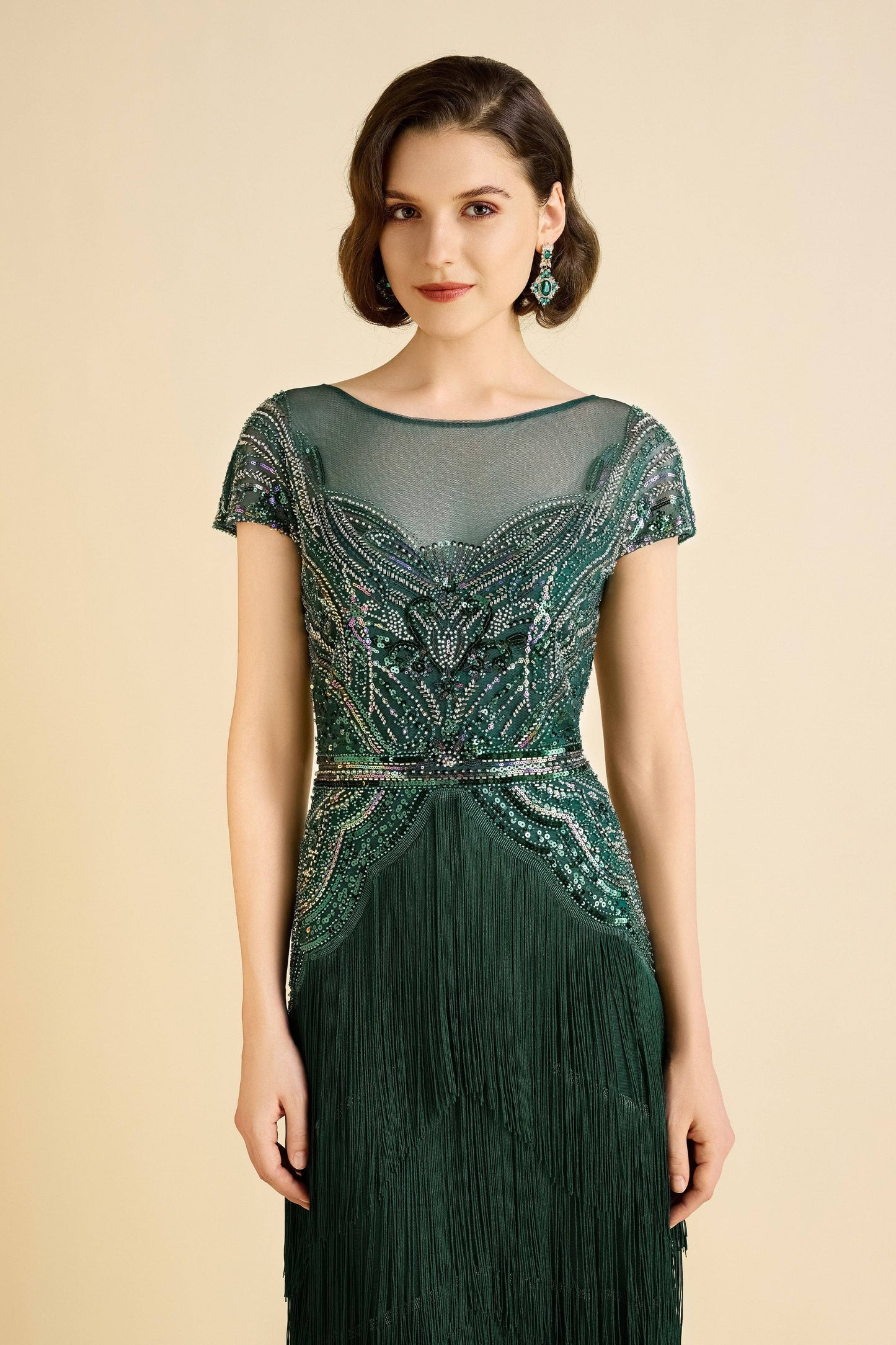 Radiant Iridescent Sequin Fringe Evening Gown
