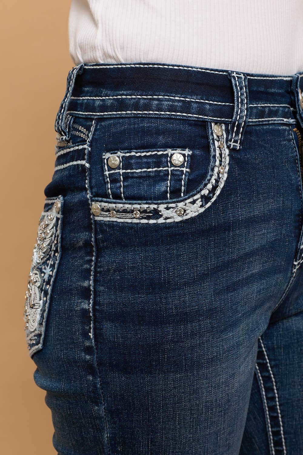 SKULL-401 MID RISE BOOTCUT DENIM WITH STRETCH ROCK AND ROLL