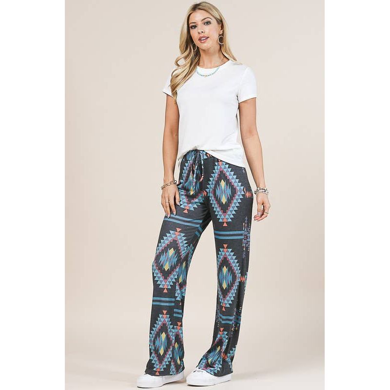 AV1044-CYNTHIA AZTEC PRINT RELAXED LONG PANTS