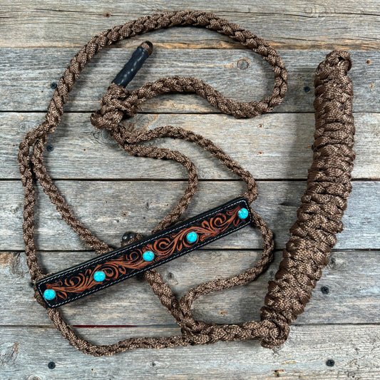 Mule Tape Halter - Leather Noseband and Round Turquoise Cabochon Conchos