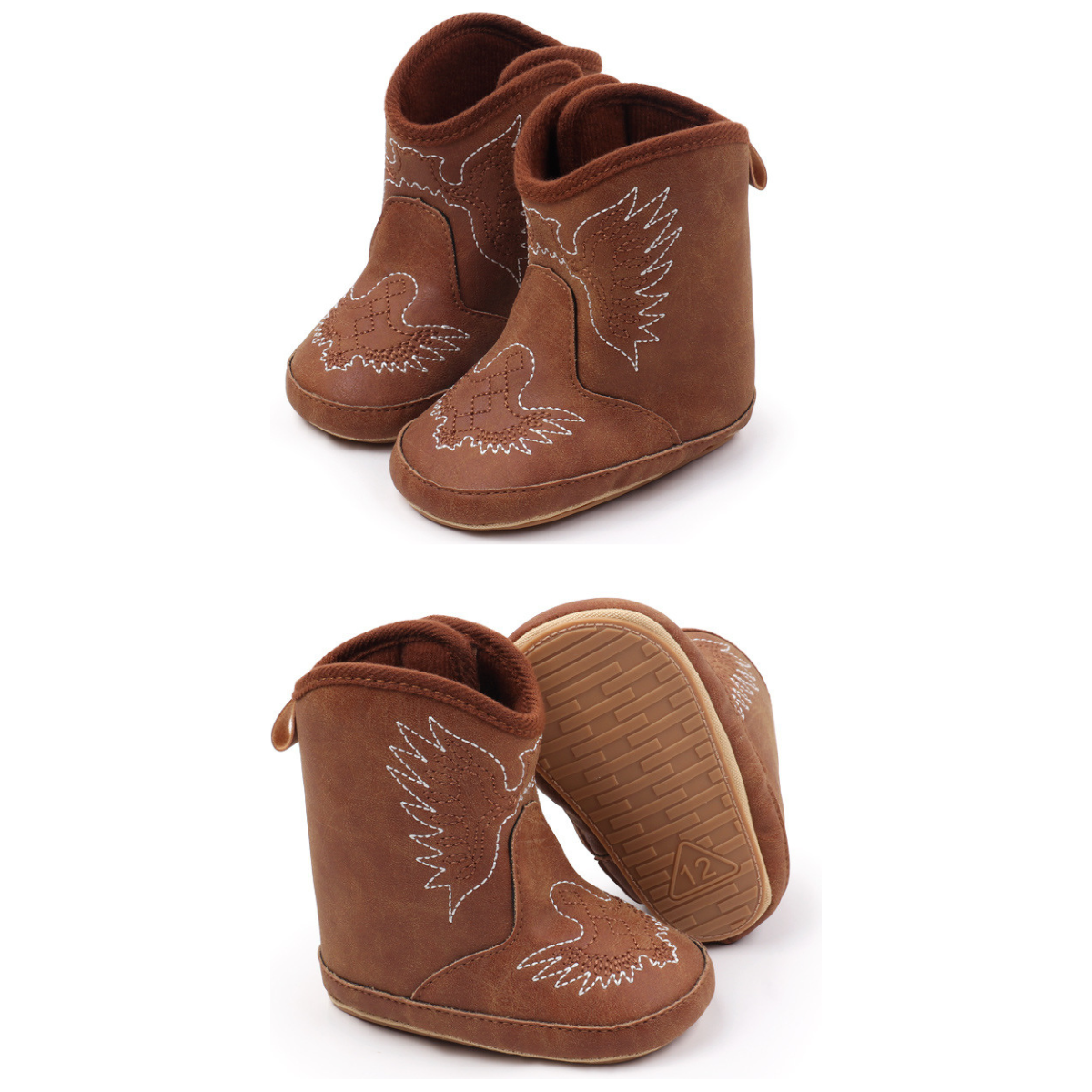 Brown pleather baby  boots with velcro