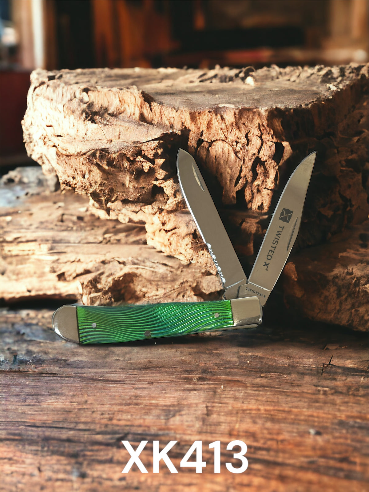 Twisted X Trapper Knife Wave Handle Stainless Steel Blade XK413