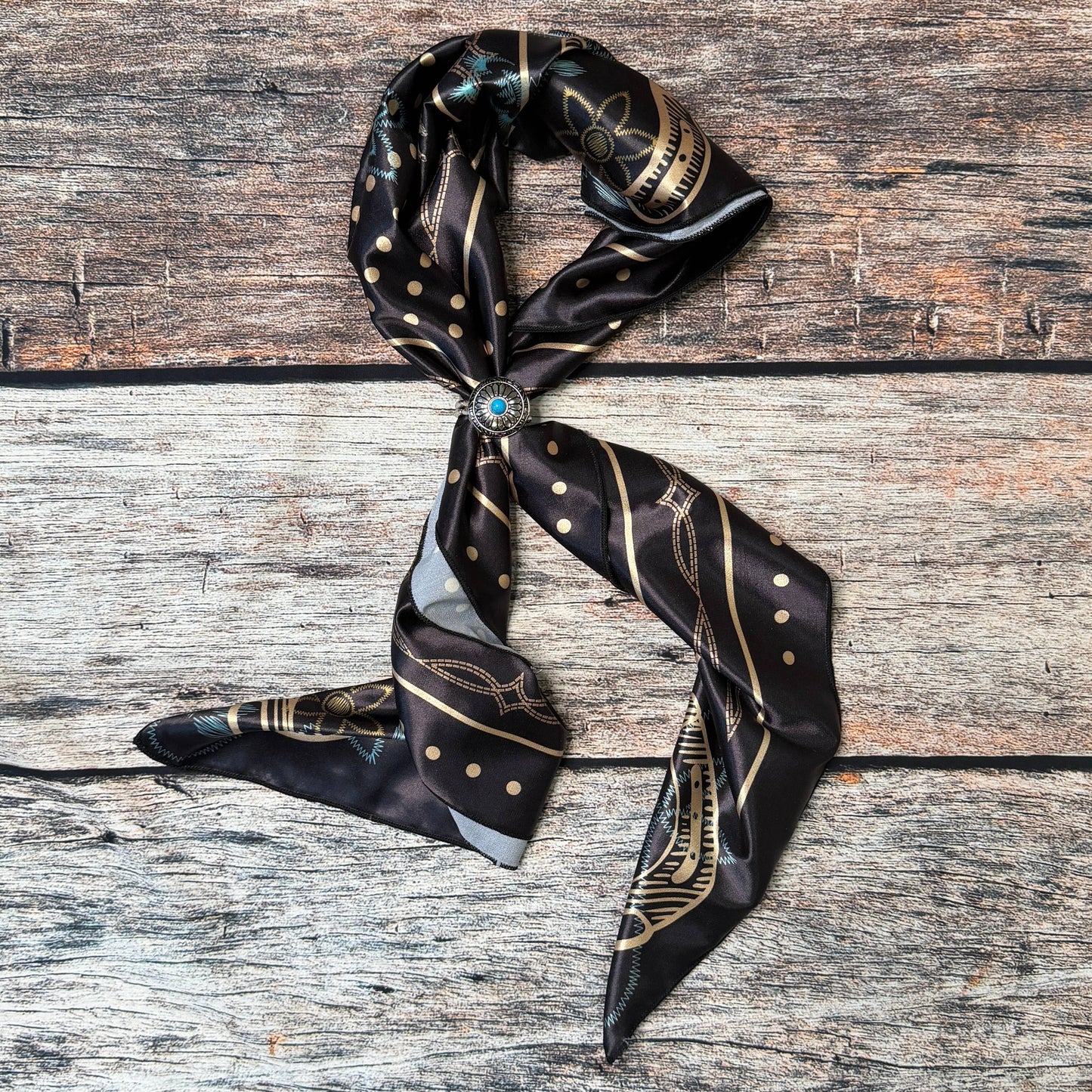 AVS872 POLKA DOT BRONCO PRINT SILK SCARF 36X36
