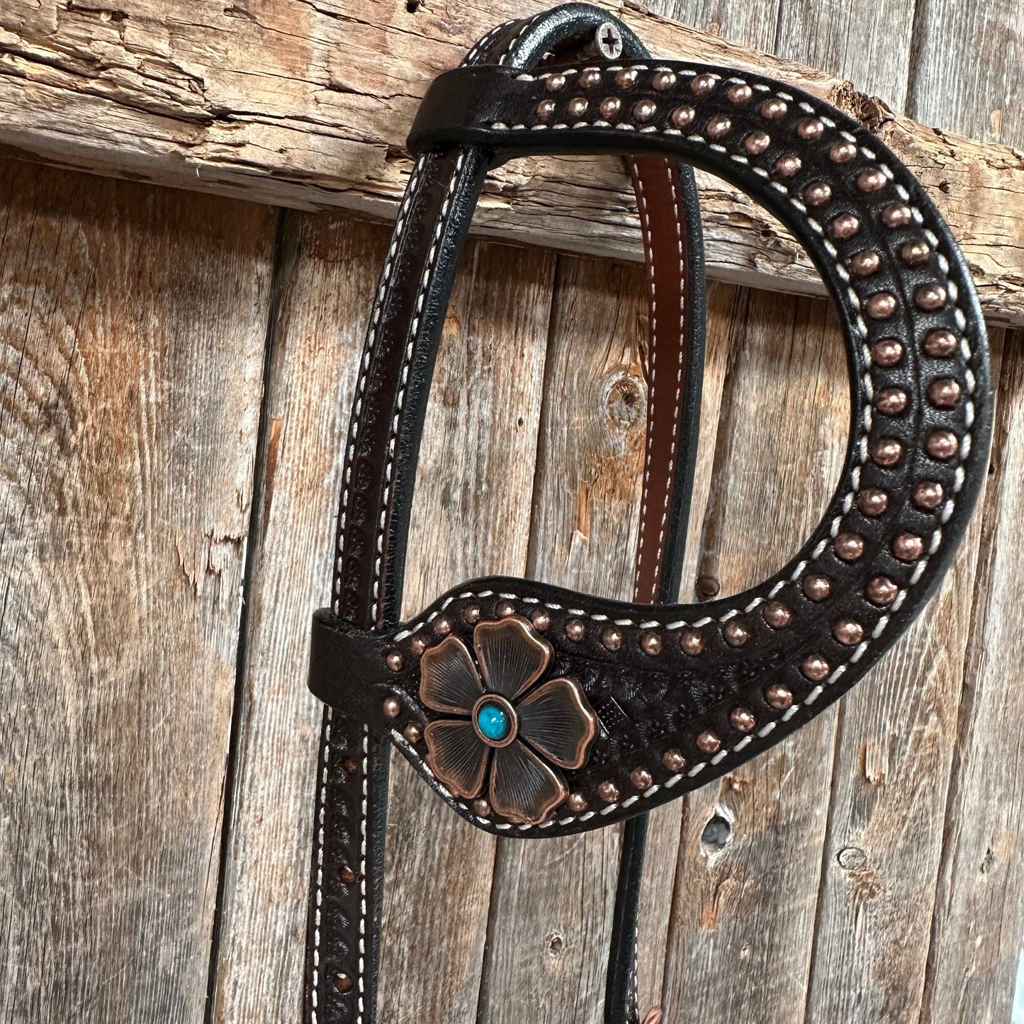 Copper Dot Honeycomb Flower and Turquoise One Ear Headstall