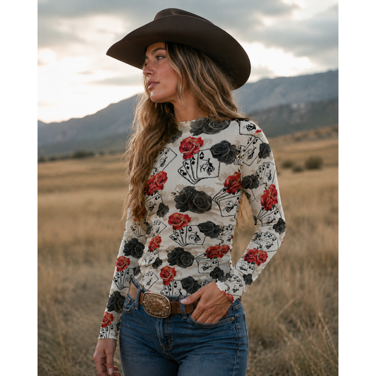 Ace Of Roses Long Sleeve Mesh Top