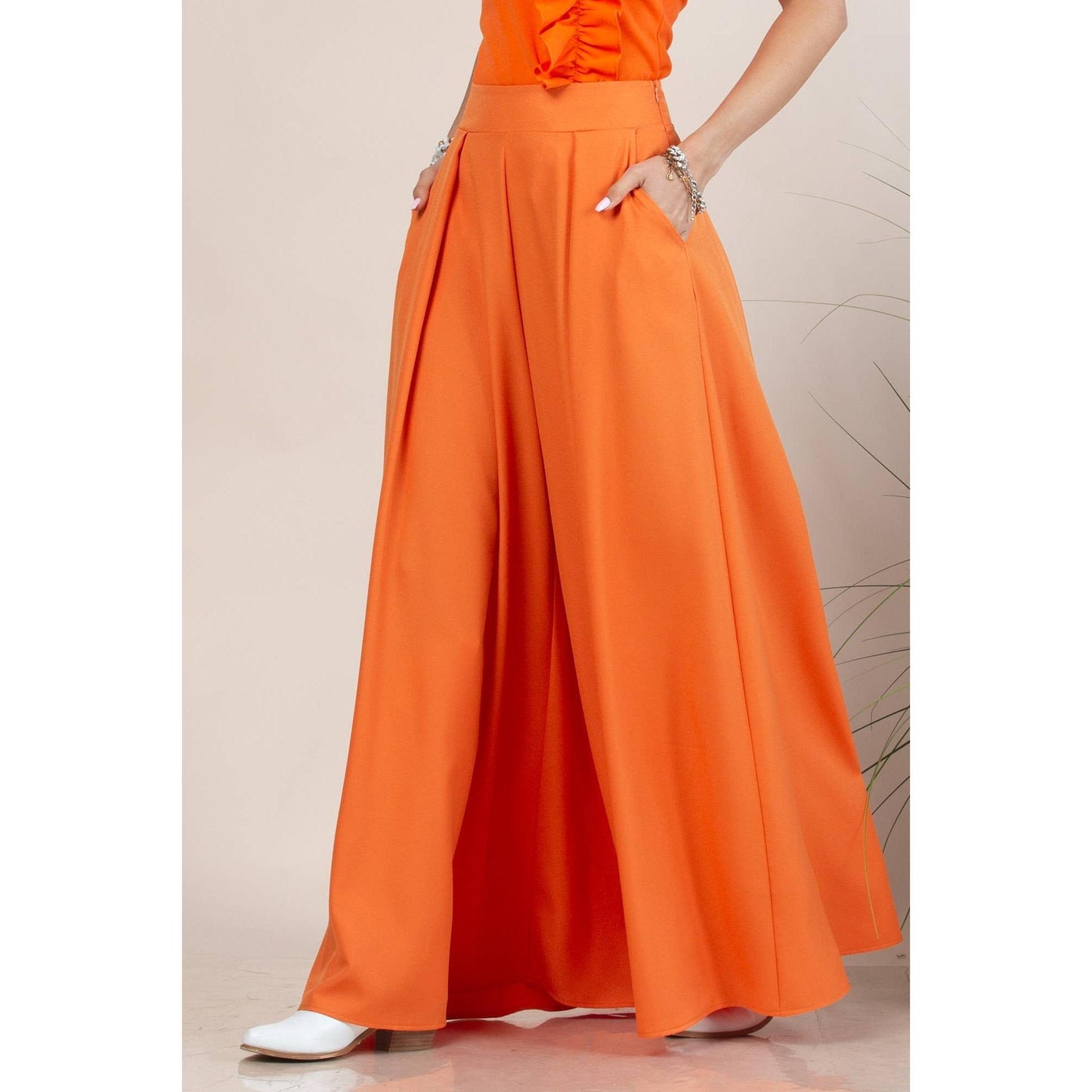 Nylon Apparel - P919-Solid-Solid  Color Women Wide Palazzo Pants