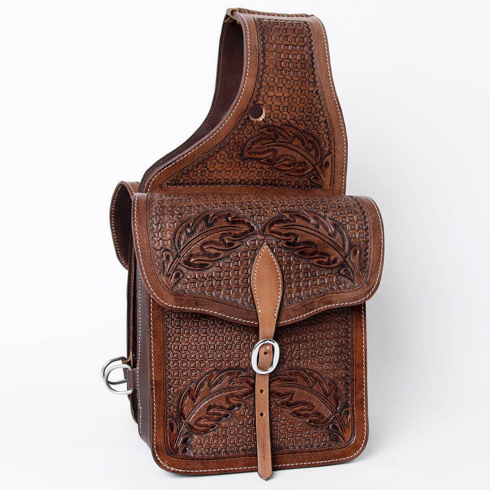 Hilason Floral  Western Horse Leather Saddle Bag Heavyduty Traditional Trail Ride