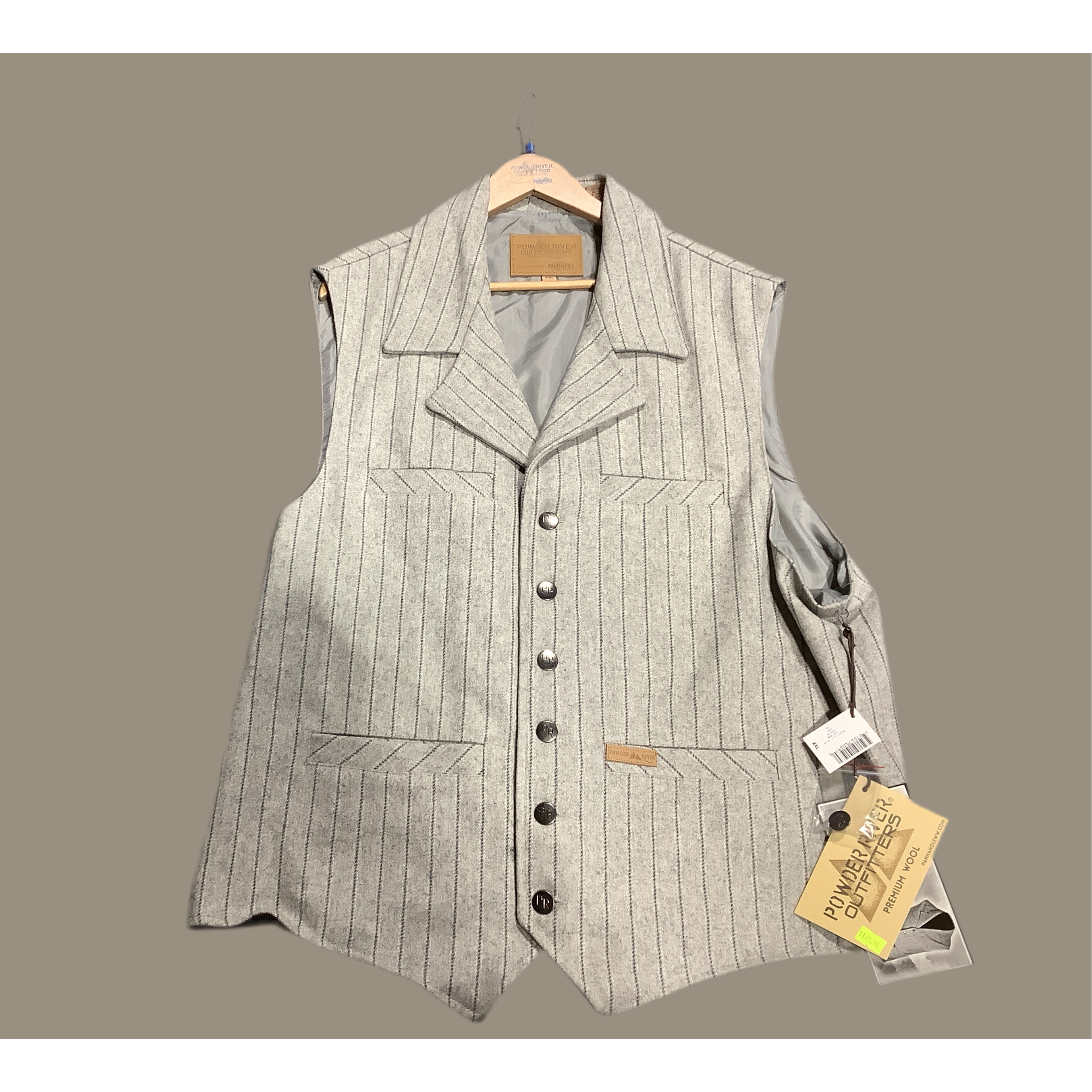 POWDER RIVER OUTFITTERS Preium Wool MENS  Grey pin stripe VEST 98-3854