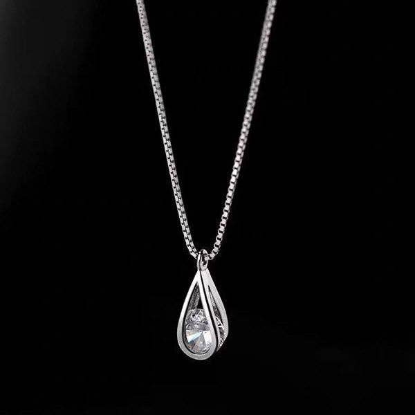 Hollow Teardrop Cage CZ Drop Necklace in 925 Sterling Silver