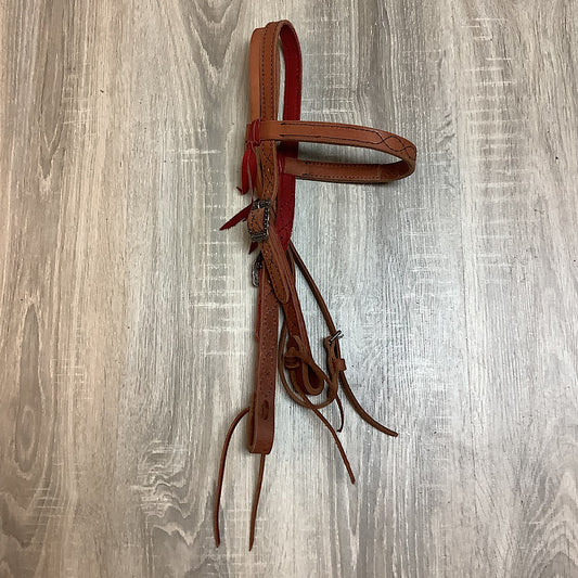 Mouse n' Ruby Original - Black Stitched Designs With Red Lacing Tan & Red Leather Browband Headstall