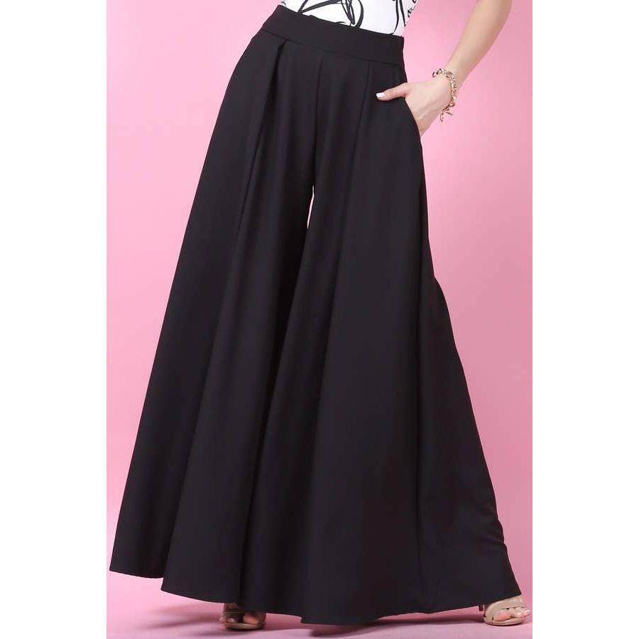 Nylon Apparel - P919-Solid-Solid  Color Women Wide Palazzo Pants