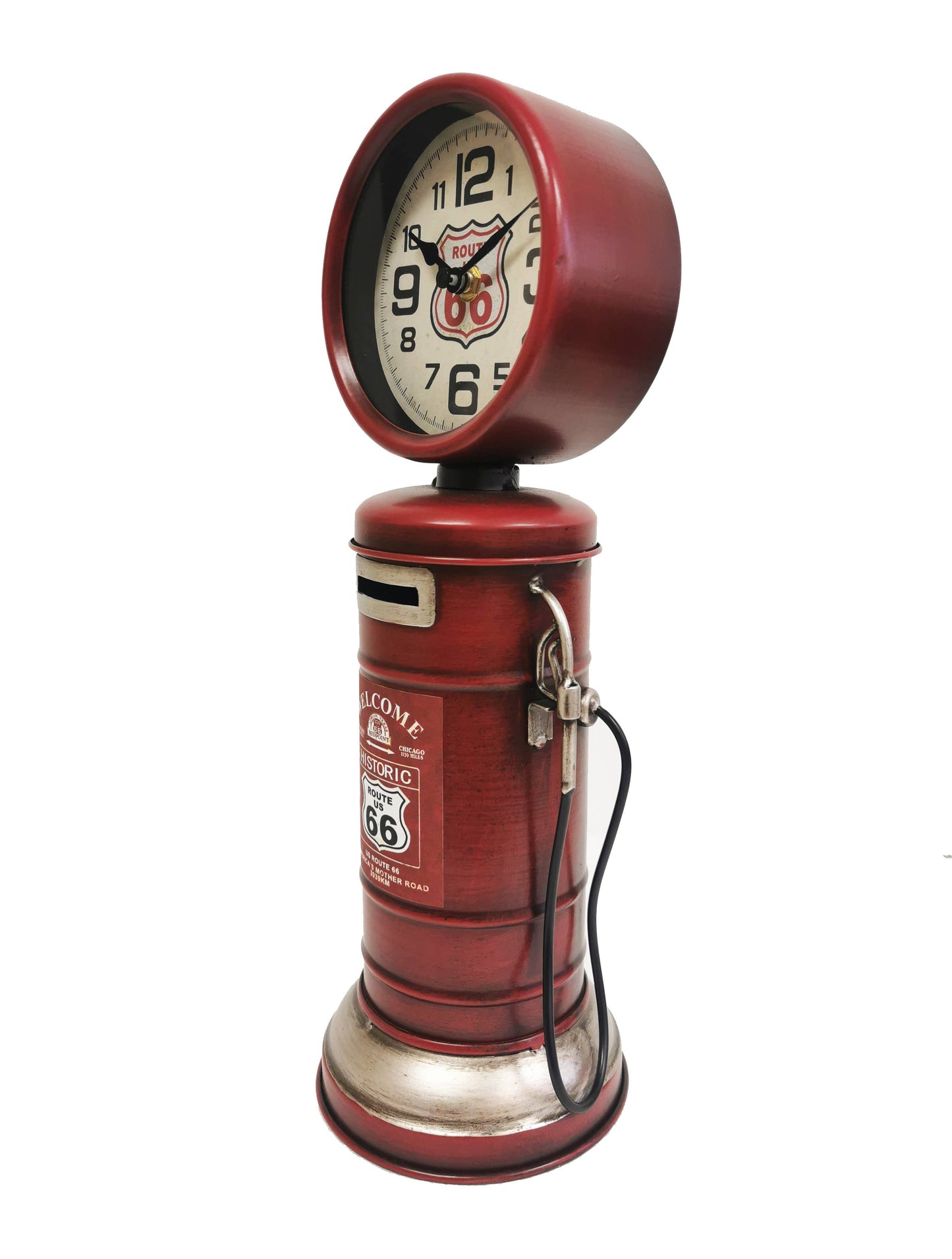 Gas Pump Route 66 Piggy Bank Table Clock Red