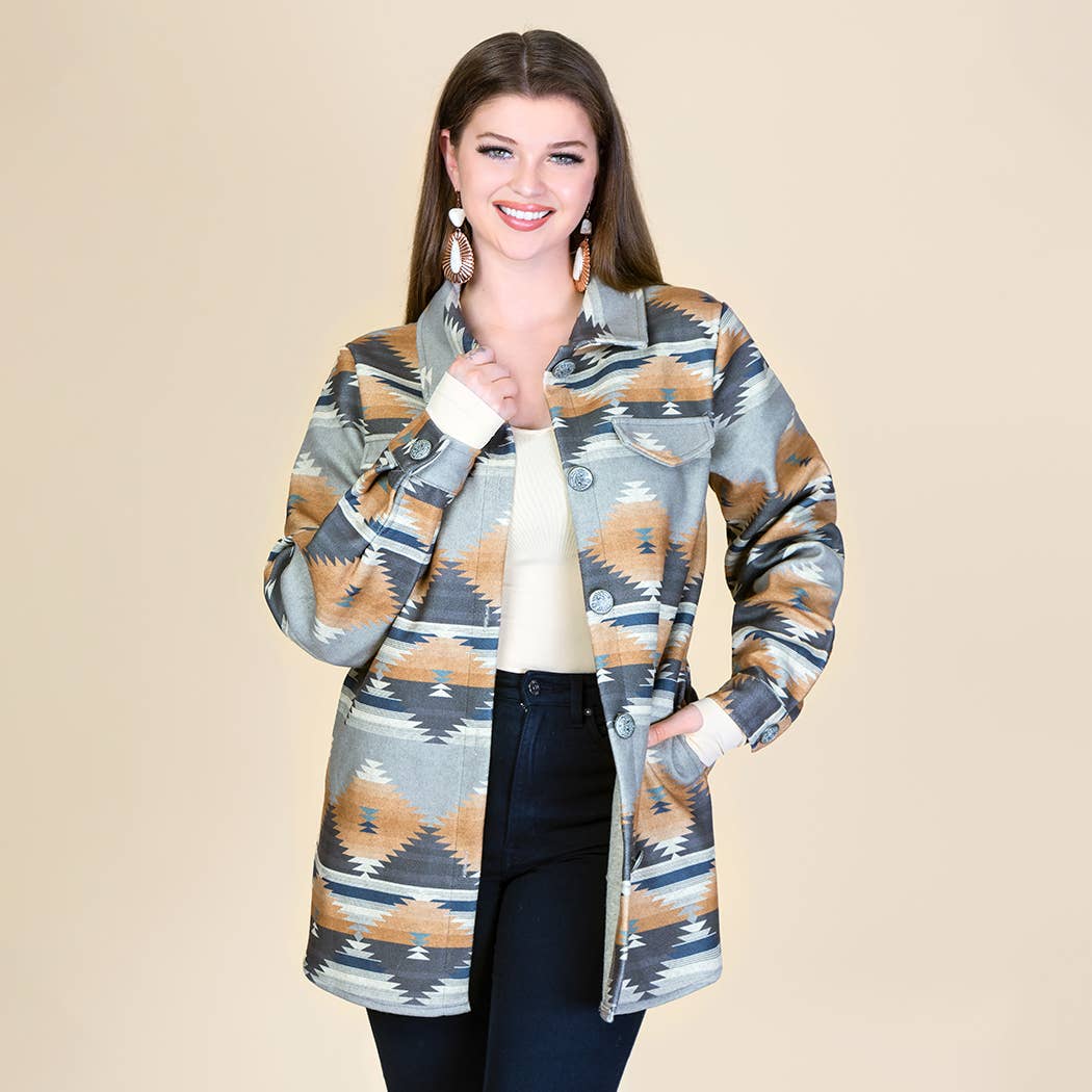 Aztec Print Shacket with Pockets