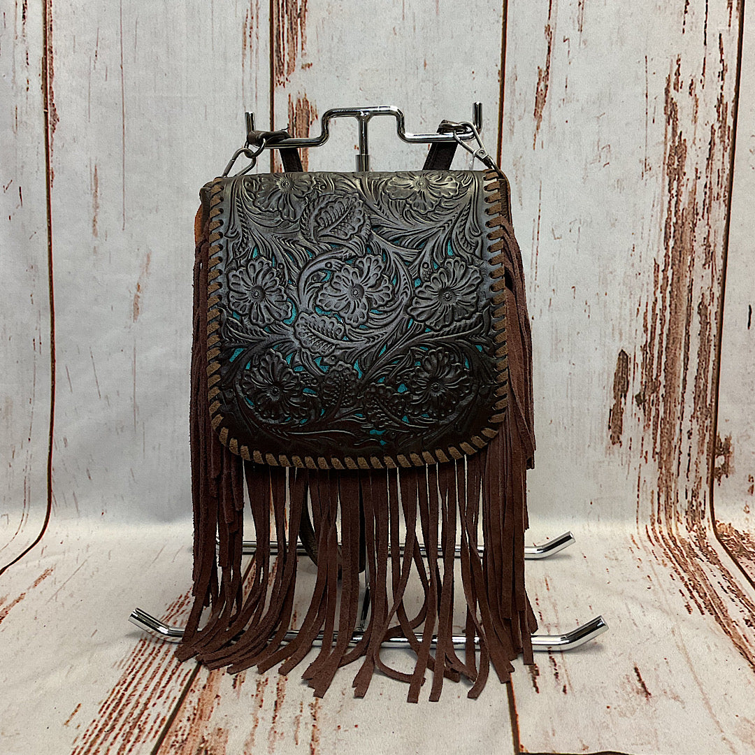 Tooled Leather with Fringe Handbag