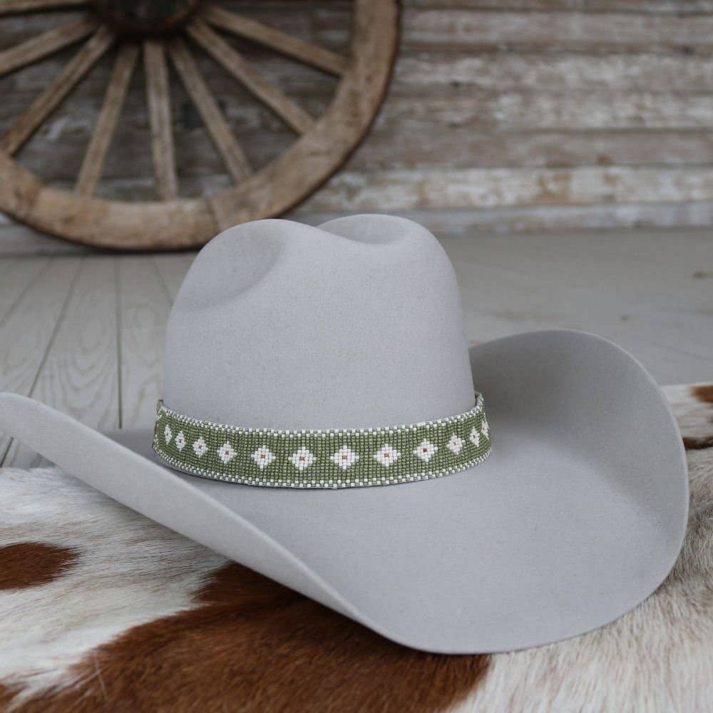 Western Beaded Hat Band – The Daisy (Sage Green)