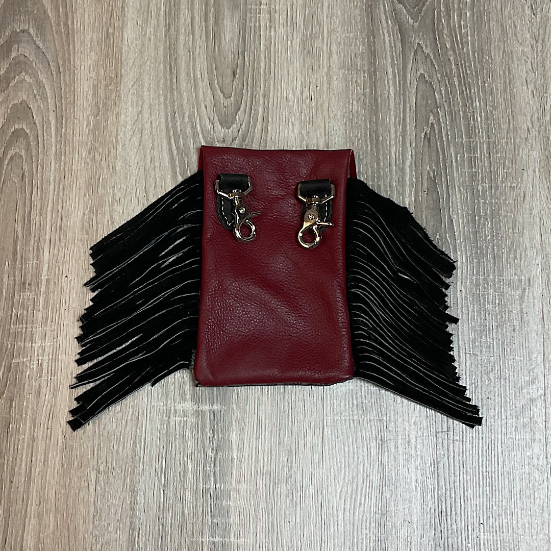 Mouse N' Ruby Original - Burgundy & Black With Fringe Saddle Pouch