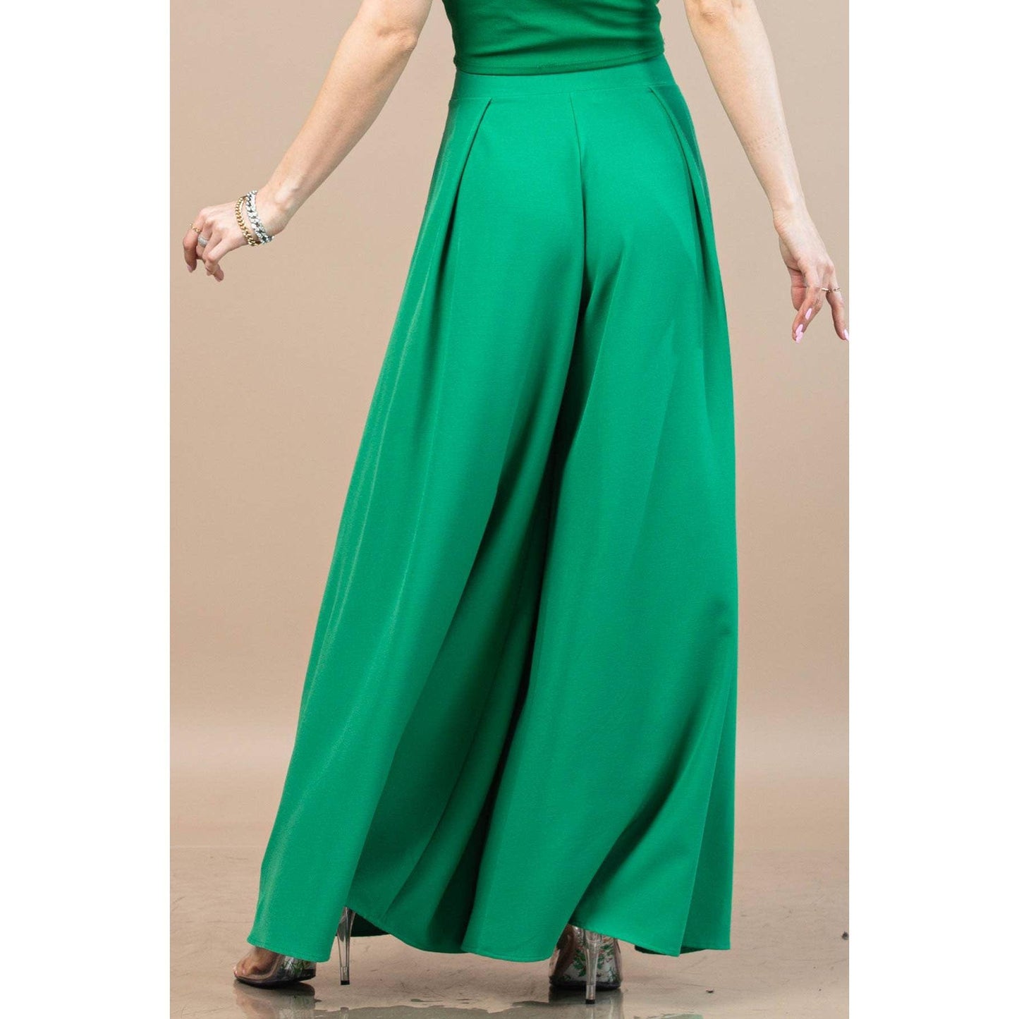 Nylon Apparel - P919-Solid-Solid  Color Women Wide Palazzo Pants