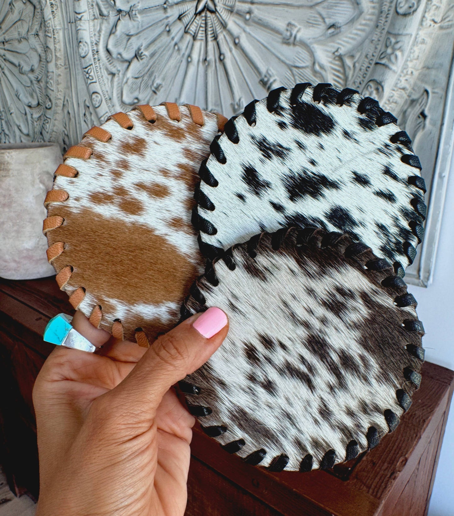 Genuine Cowhide Leather Coasters | Western Hair-On Hide