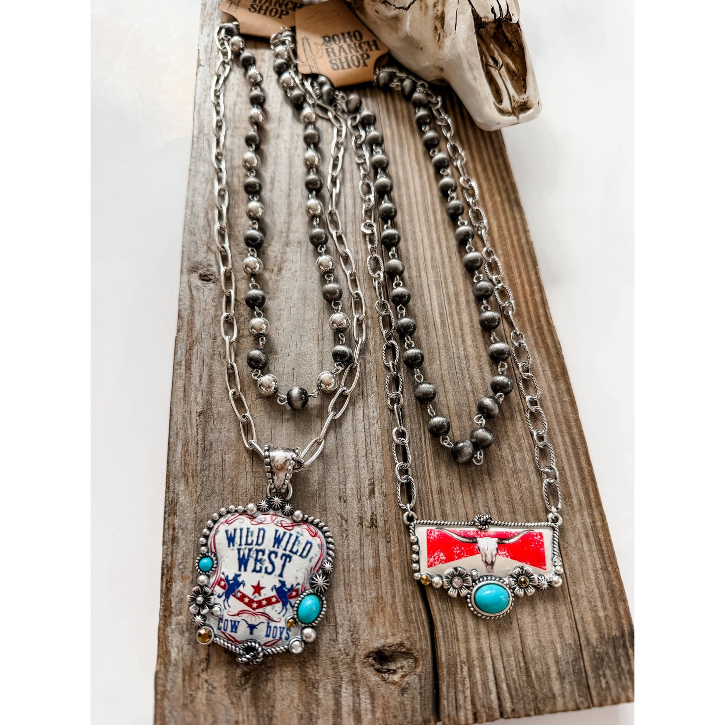2 Layered Navajo Pearl Turquoise Stone Pendant Necklace