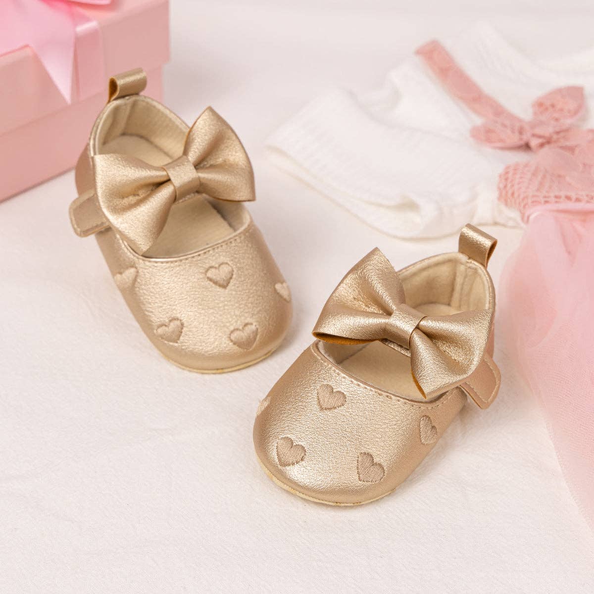 Metallic Gold infant shoes with velcro