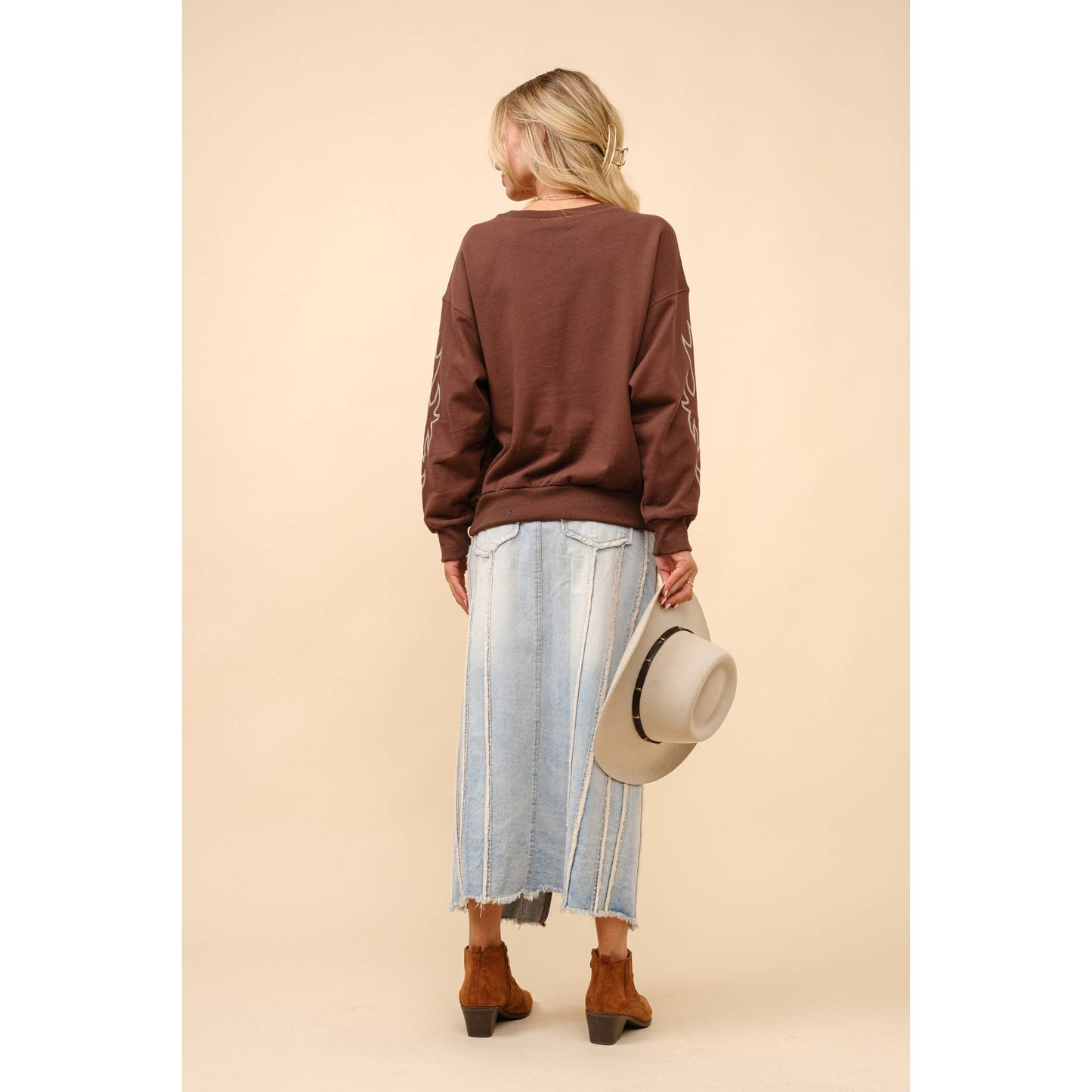 Western Boots Stitch Pullover Sweatshirt