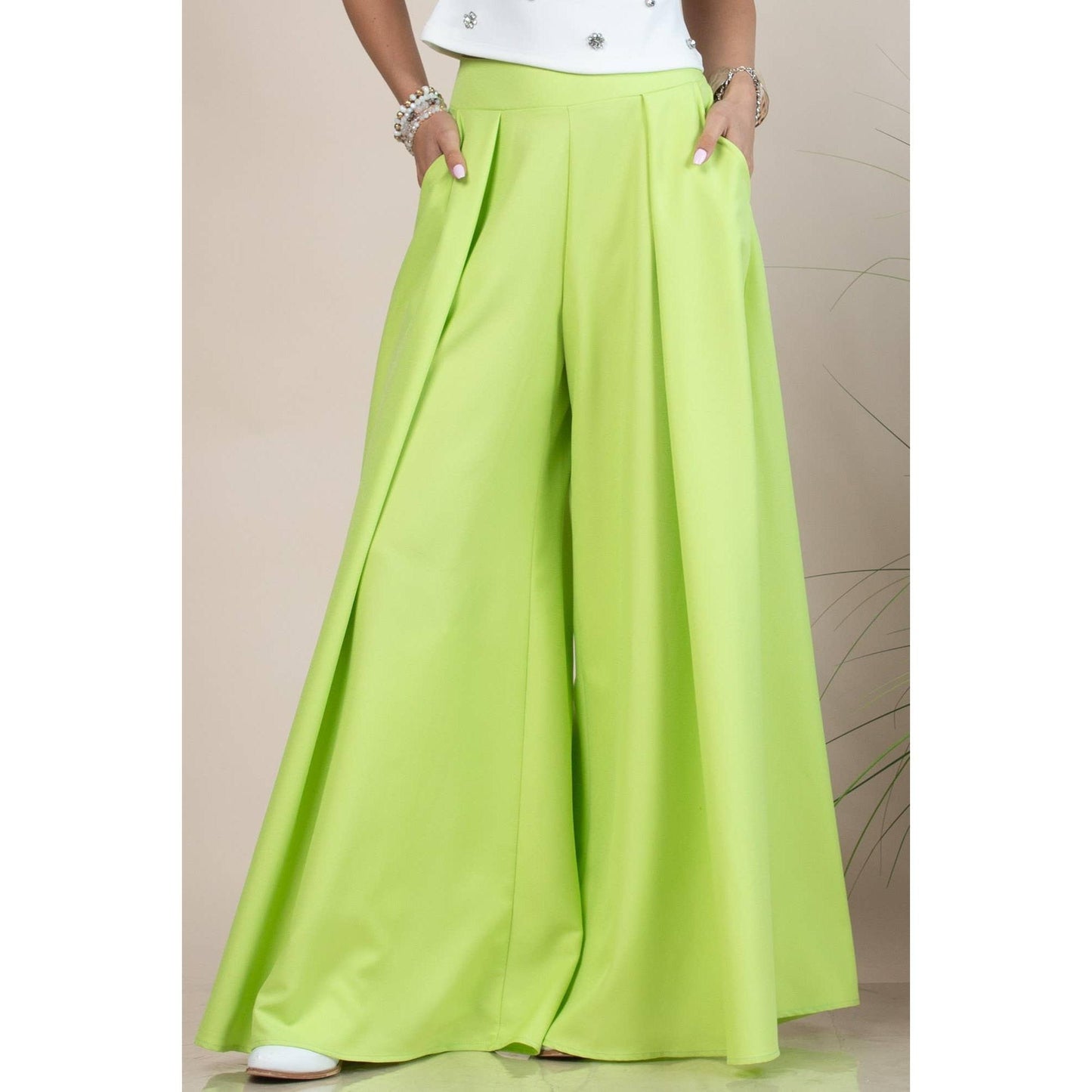 Nylon Apparel - P919-Solid-Solid  Color Women Wide Palazzo Pants