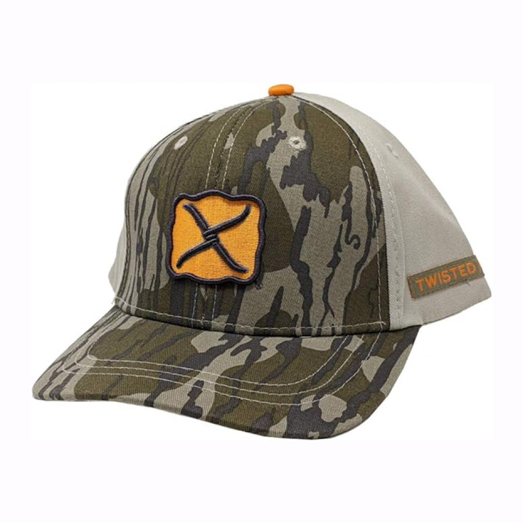 Twisted X - Mossy Oak Camo & Tan Embroidered Orange & Brown Logo Snap Back Men’s Ball Cap XC-MO2