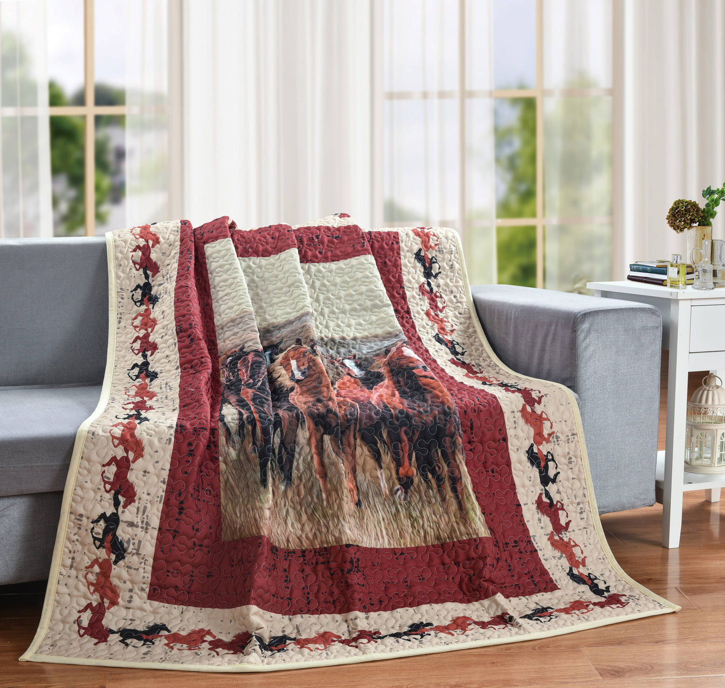 Wild & Free Horse Plains Decorative Quilt Throw Blanket