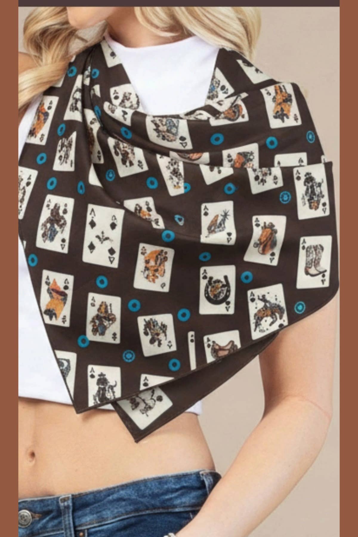 Jade Western Card Print Scarf, Wild Rag SC-6751