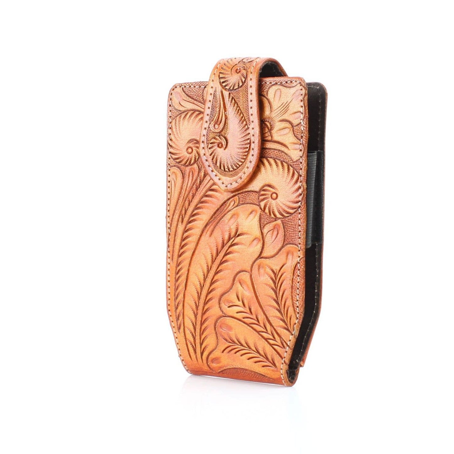American Bison Floral Tooled Leather Phone Case for Belt