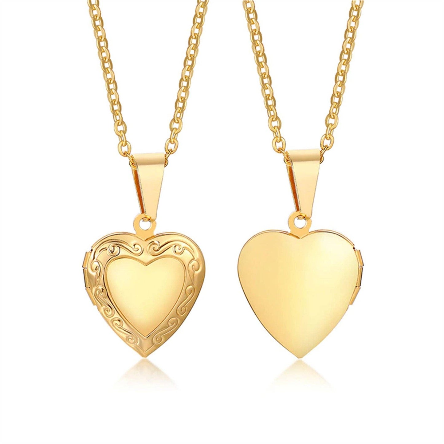 Gold Custom Heart Photo Locket Necklace in Stainless Steel
