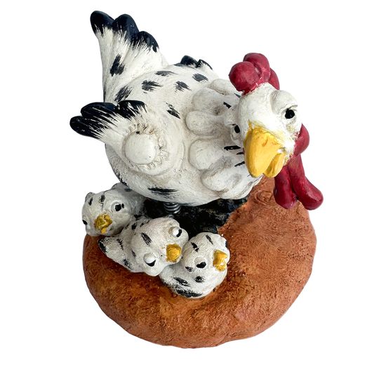 Hen with Chicks Figurine White